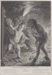 Vieren van de vrede, drie putti met vuurwerk, 1745-71
