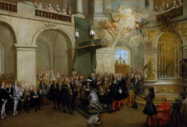 Verlening van de Orde van de Heilige Geest in de kapel van Versailles, 3 juni 1724