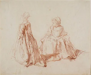 Studie van twee kleine meisjes, ca. 1725 (rood krijt op ivoorpapier)