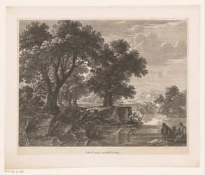 Drie mannen bij een rivier