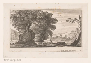 Landschap met figuur en vee