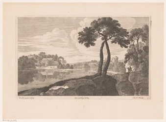 Landschap met klooster aan rivier