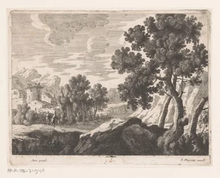 Landschap met twee wandelaars