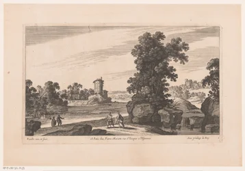 Rivierlandschap met toren