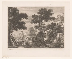 Rivierlandschap met vlucht naar Egypte