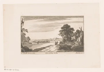 Rivierlandschap met wandelend paar