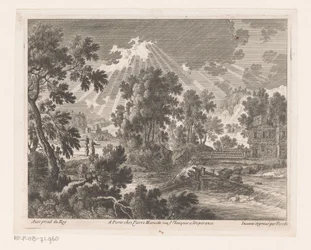 Zonnig landschap met huis aan rivier