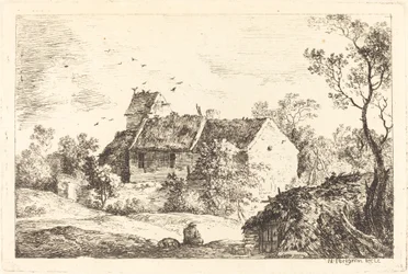 Huis met een Duiventil in een Heuvelachtig Landschap