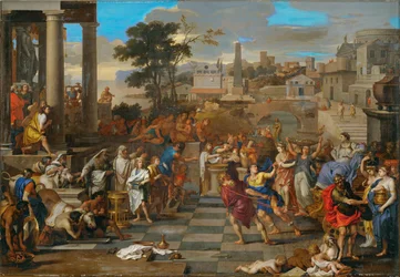 De hogepriesteres Cidippe, getrokken door haar twee zonen naar de tempel van Juno (schilderij op doek)