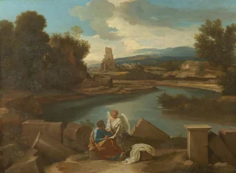 Landschap uit de Romeinse Campagna, met Matteüs en de engel