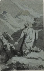 Biddende man in de wildernis