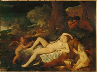 Liggende Venus en Amor (olieverf op doek)