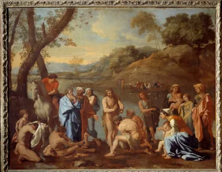 Sint Jan doopt de mensen. Sint Jan de Doper zegent mannen bij een rivier