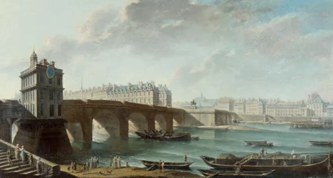 De Samaritaine-pomp, Pont-Neuf, Ile de la Cité en de Conti-kade gezien vanaf de Louvre-kade, voor 1771