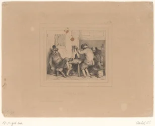 Drie dronken boeren in een kroeg