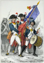 Het vaderland in gevaar: Vrijwilligers van de Eerste Republiek (1792-1799) vertrekken naar de oorlog.