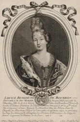 Gravure van Louise Bénédicte de Bourbon (hertogin van Maine), door Nicholas de Larmessin uit Parijs circa 1690