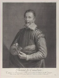 Portret van een komiek: portret van Francesco Andreini met een masker, 1729-40