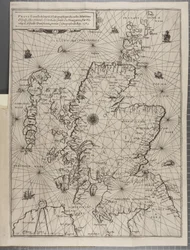Kaart, uit De navigatie van koning Jacobus V, rond Schotland, de Orkney-eilanden en de Hebriden of Westelijke Eilanden: Onder leiding van die voortreffelijke loods Alexander Lindsay
