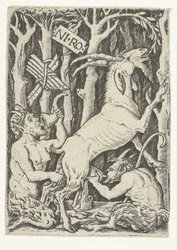 Twee satyrs drinken melk van geit