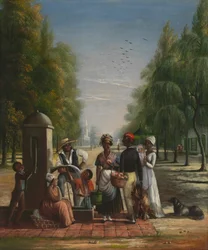 Dienaren bij een Pomp, ca. 1840
