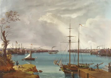 Uitzicht op New York, Brooklyn en de marinewerf vanaf de hoogten bij Williamsburg, c.1835-45