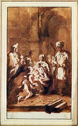 De aanbidding van de Wijzen (pen en was)