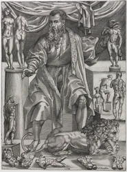 Portret van Baccio Bandinelli met Leeuw