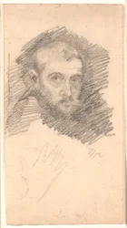 Mannenportret en lichte schets van een hand