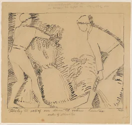 Twee mannen met korenschoven