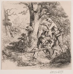 Soldaten in een bos. Voorpostgevecht bij Vejle