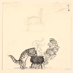 Illustratie voor "De Dikke Kat" en Schets