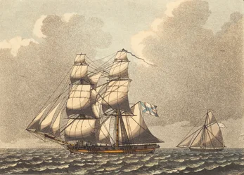 Een Russische oorlogsschip met zijwind