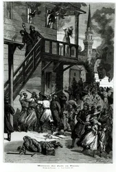 Slachting van de Joden in Rusland, gegraveerd door Gustave Voulquin uit Le Journal Illustre, juni 1881