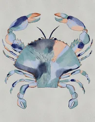 Schilderij van een blauwe krab aan de kust