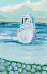 Witte boot, blauwe hortensia’s