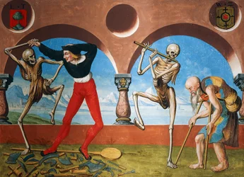 Dood, Ambachtsman en bedelaar uit de Dans van de Dood-cyclus door Albrecht Kauw