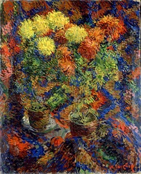 Chrysanten op een oosters tapijt