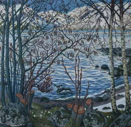 Vogel op rots (schilderij)