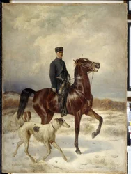 De jager te paard met zijn Barzoi-honden