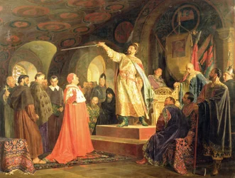 Prins Roman van Halych-Volhynia ontvangt de ambassadeurs van Paus Innocentius III