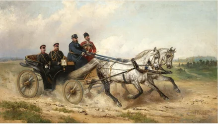 Tsaar Alexander III en keizer Wilhelm II in een landauer, 1888