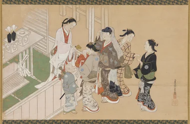 Eerste bezoek van een baby aan een Shinto-schrijn, Edo-periode, eind 17e-begin 18e eeuw