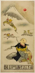 Saigyo Hoshi kijkt naar de berg Fuji