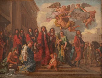 De schepenen van Parijs verlaten het stadhuis naar de Notre Dame om te danken na de overwinning van Seneffe in 1674, ca.1681
