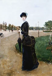 Een elegante dame in het Bois de Boulogne, 1880