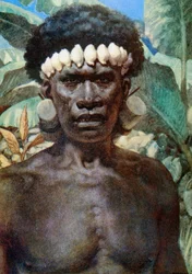 Portret van een kannibaal van de Salomonseilanden. 1908