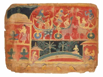 Illustratie voor Bhagavata Purana, de
Rukmini-Haran Gevechtsscène
