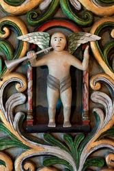 Engel met een trompet, detail van het altaarstuk, Mo I Rana-kerk