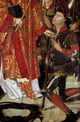 Sint Vincent, patroon van Lissabon Polyptiek van Sint Vincent van Zaragoza omringd door bisschoppen en ridders (detail)